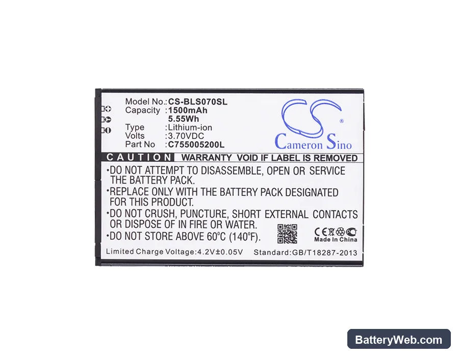 BLU Studio Selfie Replacement Battery, 3.7V, 1500mAh, Li-ion 5