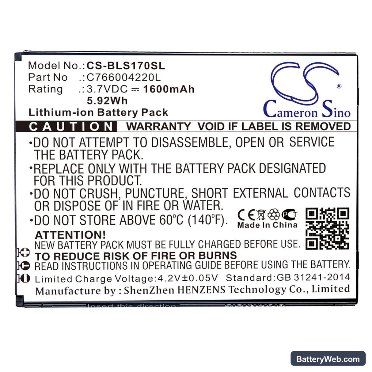 BLU Studio G HD Replacement Battery, 3.7V, 1600mAh, Li-ion 3