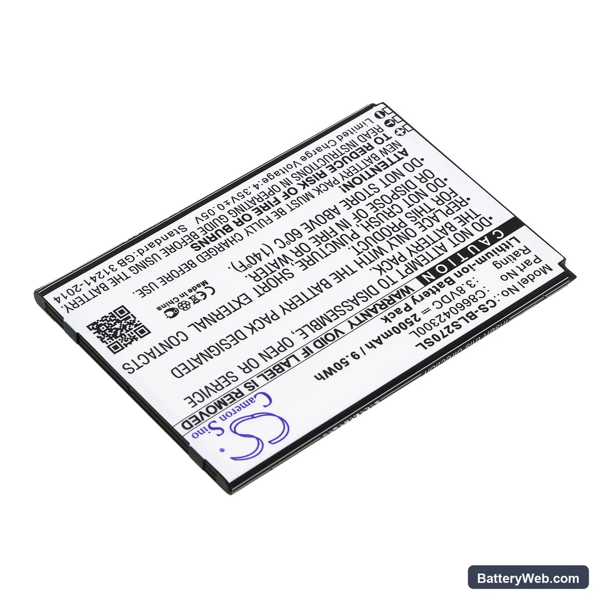 BLU Studio C 8.8 Replacement Battery, 3.8V, 2500mAh, Li-ion 2