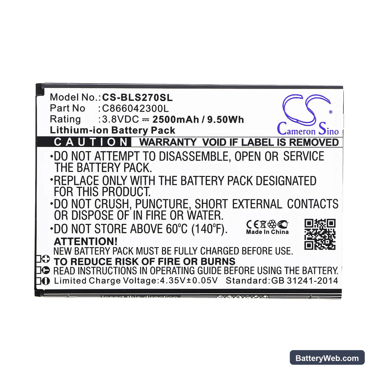 BLU Studio C 8.8 Replacement Battery, 3.8V, 2500mAh, Li-ion 3