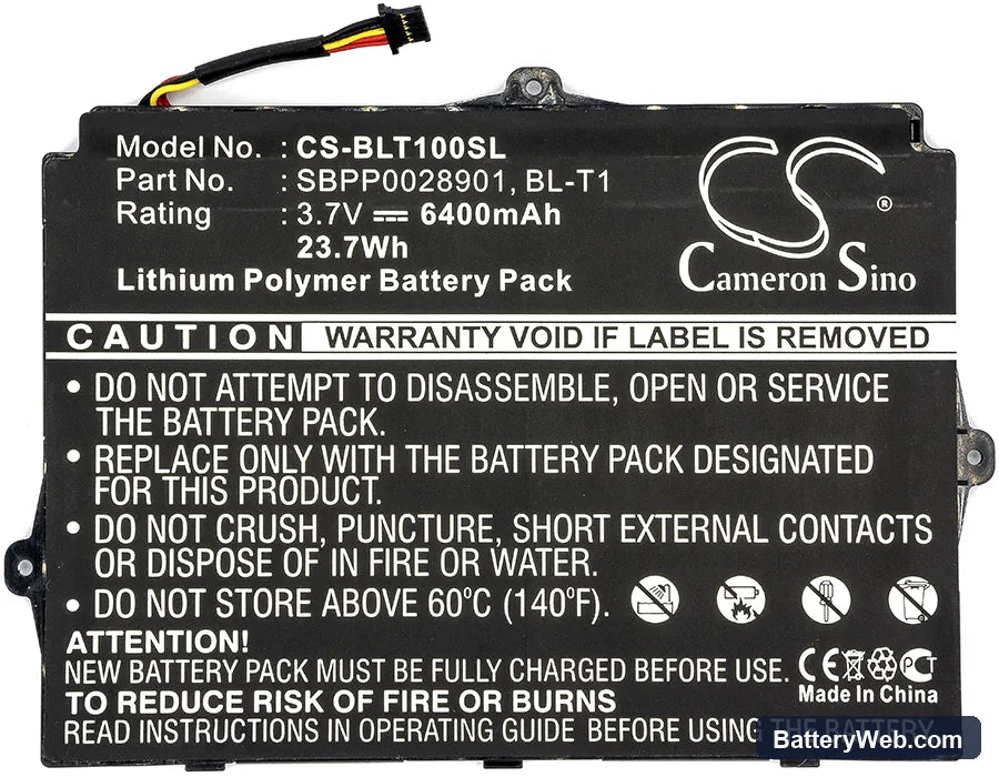 LG Optimus Pad V900 Replacement Battery, 3.7V, 6400mAh, Li-Polymer 3
