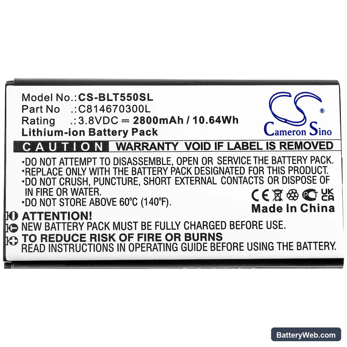 BLU Tank 2.4 Torch Replacement Battery, 3.8V, 2800mAh, Li-ion 3