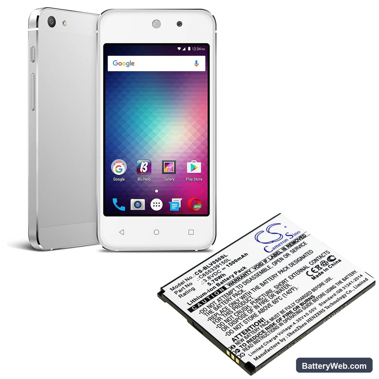 BLU Vivo 5 Mini Replacement Battery, 3.8V, 1500mAh, Li-ion 4