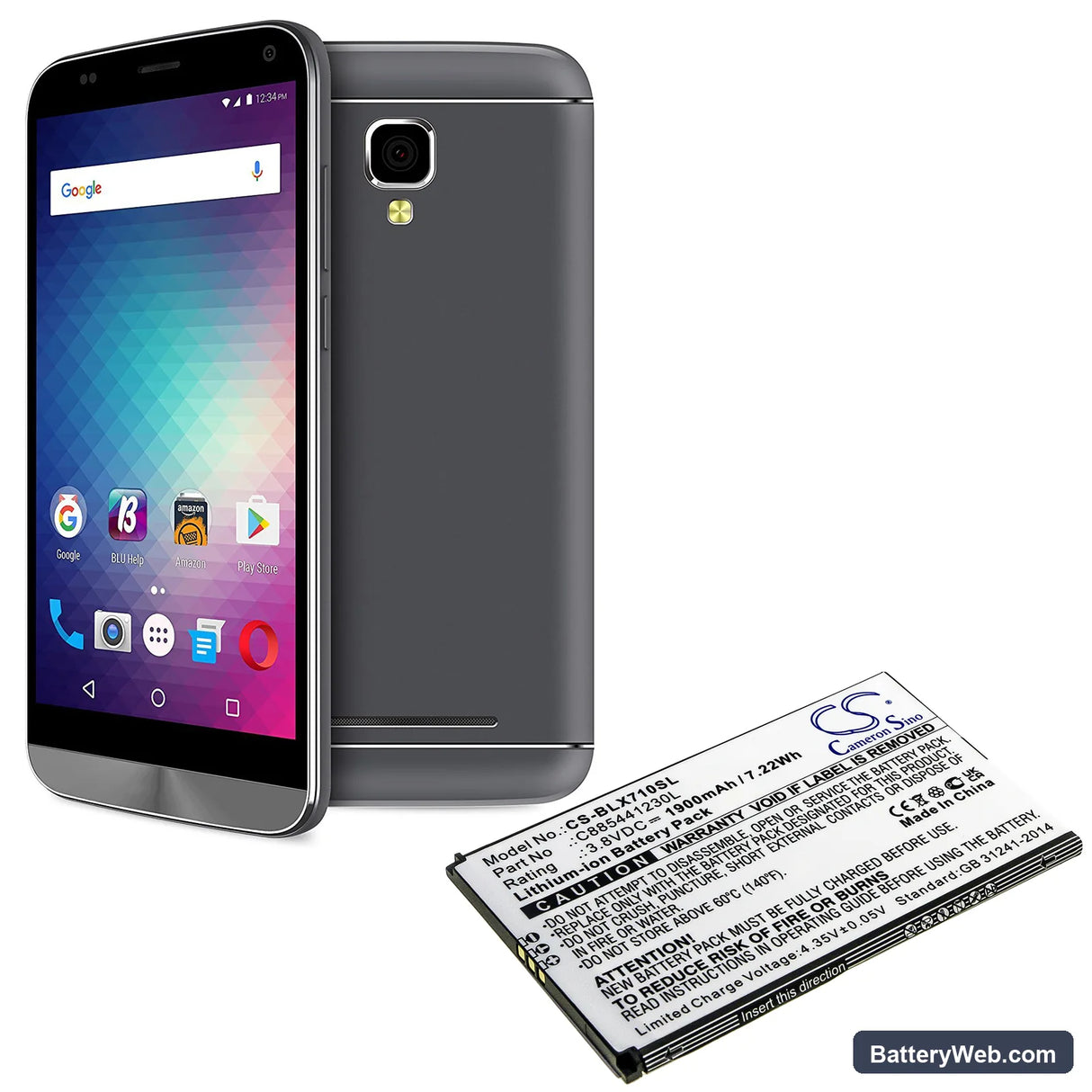 BLU Dash XL Replacement Battery, 3.8V, 1900mAh, Li-ion 4