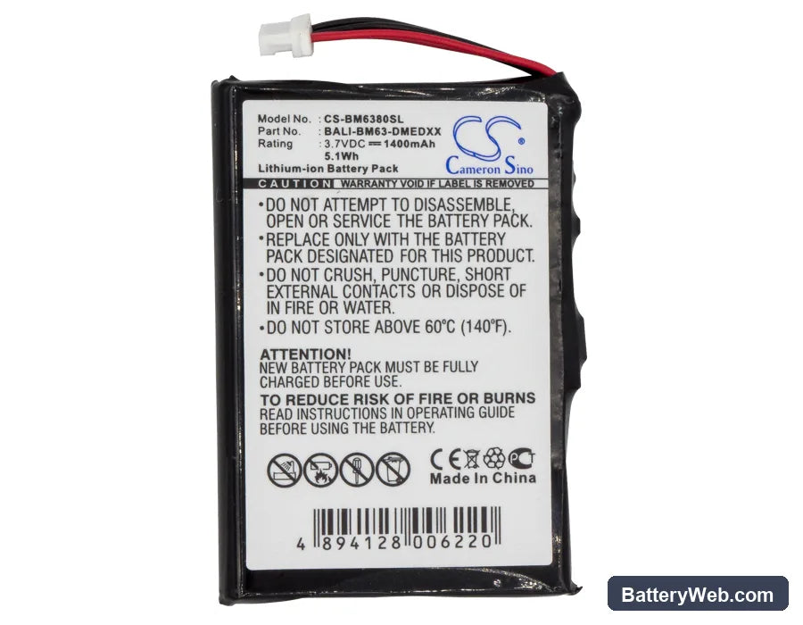 BlueMedia BM6380 Replacement Battery, 3.7V, 1400mAh, Li-ion 6