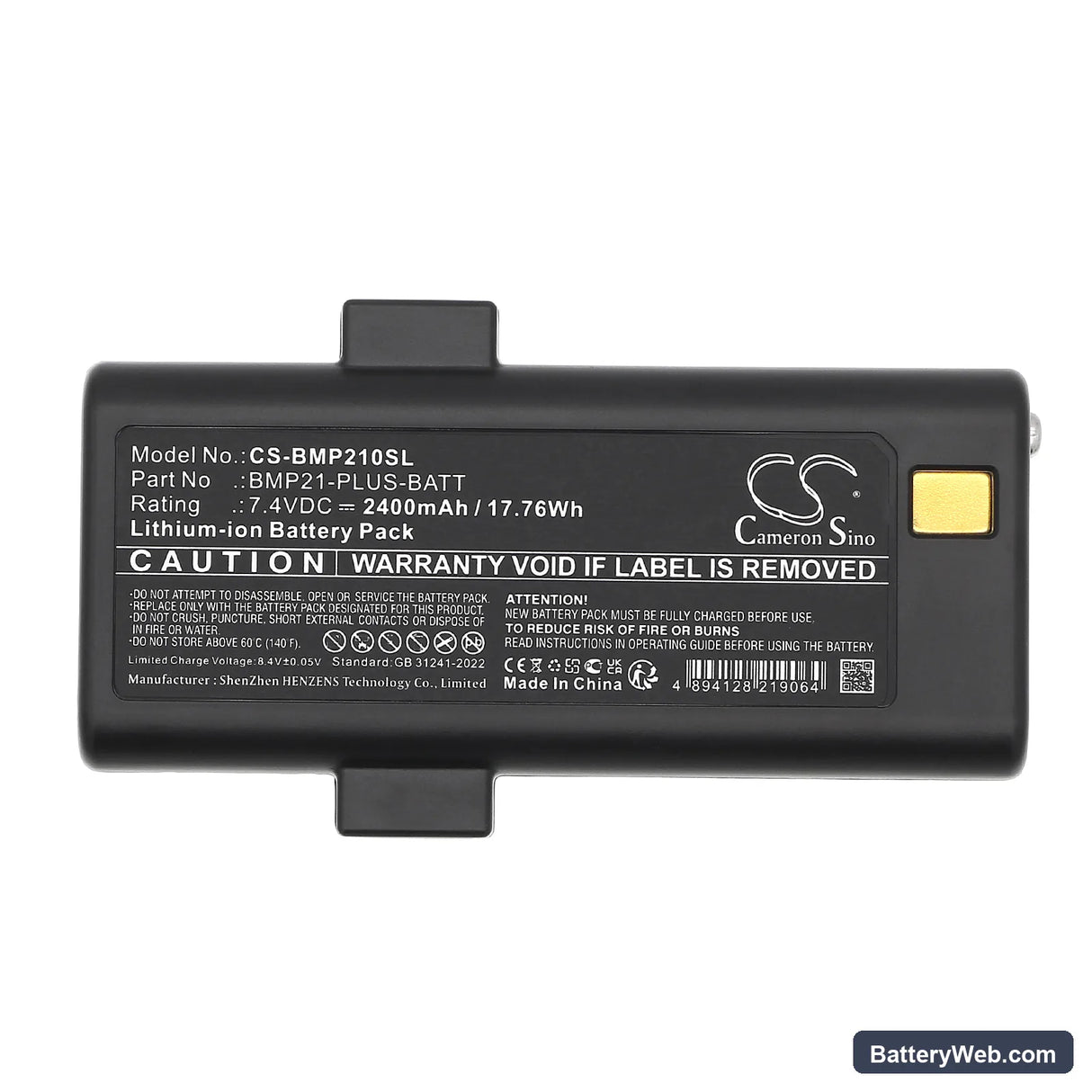 Brady BMP21 Plus Replacement Battery, 7.4V, 2400mAh, Li-ion 6