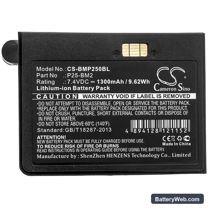 Blue Bamboo P25 Replacement Battery, 7.4V, 1300mAh, Li-ion 3