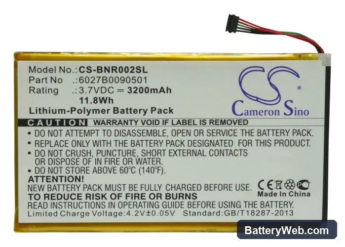 Barnes & Noble NOOK color Replacement Battery, 3.7V, 3200mAh, Li-Polymer 5