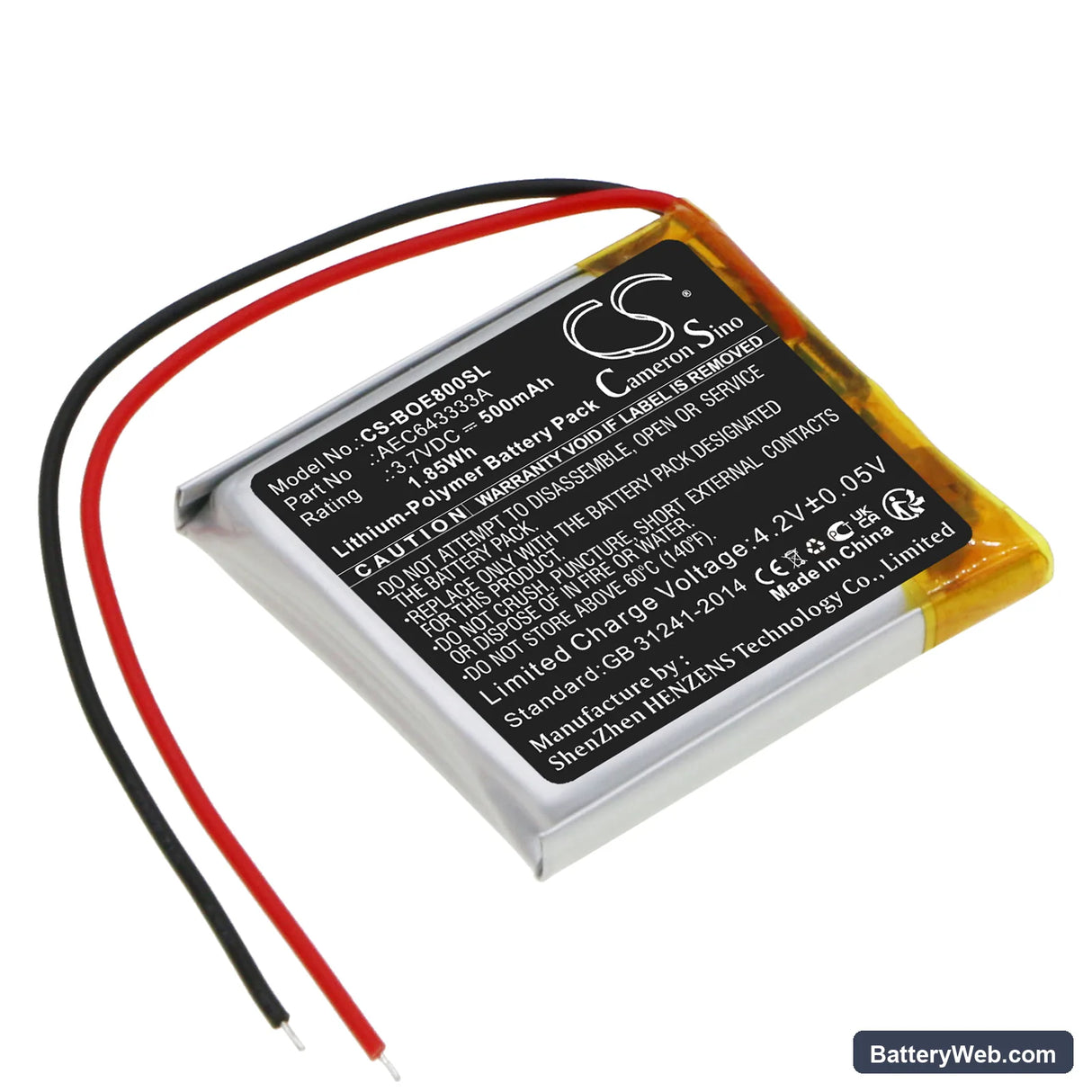 Bang & Olufsen Beoplay E8 Replacement Battery, 3.7V, 500mAh, Li-Polymer 1