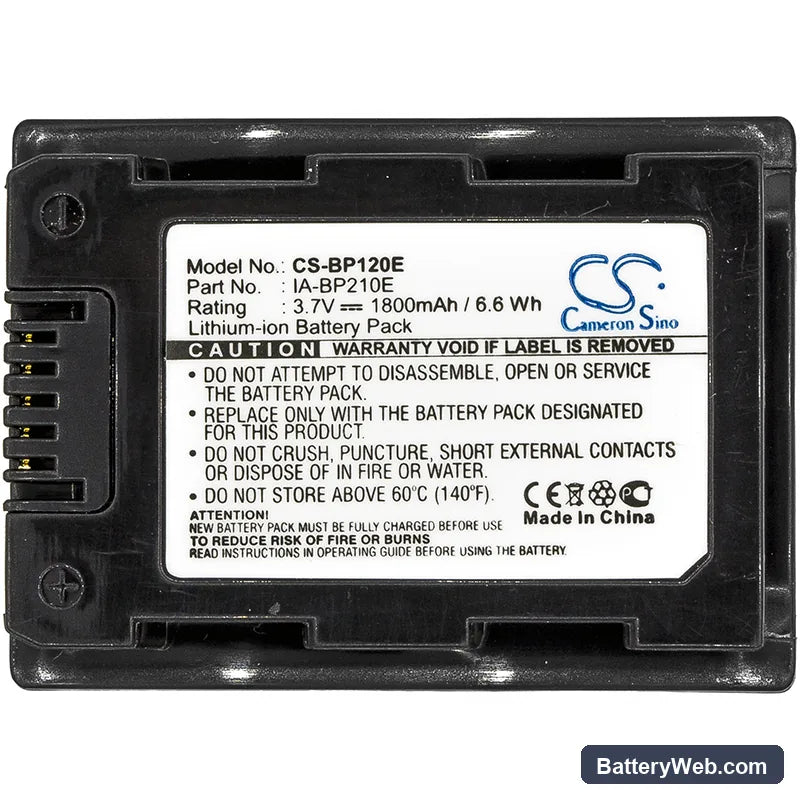 Samsung HMX-S10 Replacement Battery, 3.7V, 1800mAh, Li-ion 3