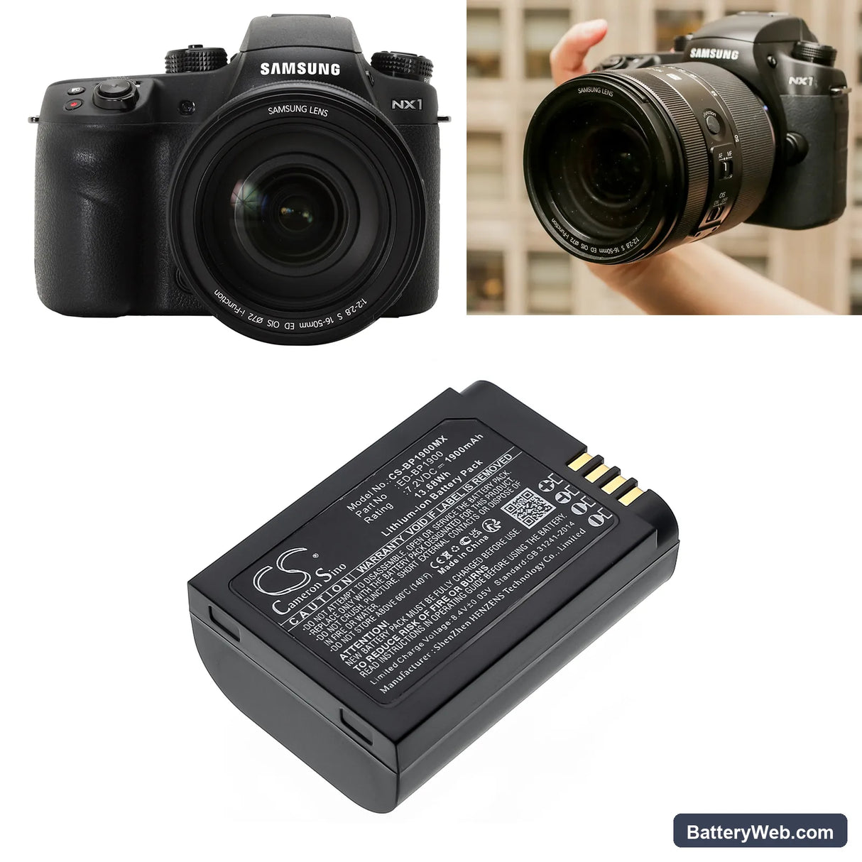 Samsung NX1 Replacement Battery, 7.2V, 1900mAh, Li-ion 6
