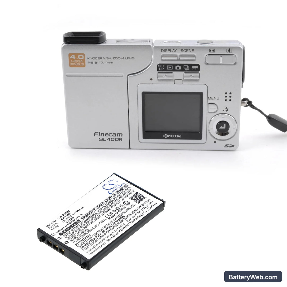Kyocera CONTAX SL300RT Replacement Battery, 3.7V, 700mAh, Li-ion 6