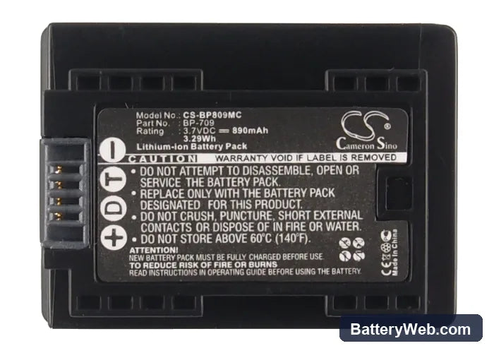 Canon VIXIA HF M52 Replacement Battery, 3.7V, 890mAh, Li-ion 5