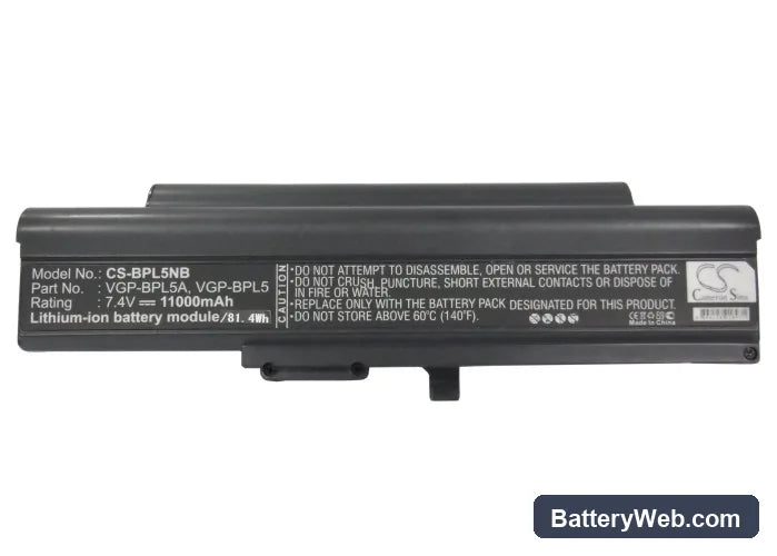 Sony VAIO VGN-TX56C/W Replacement Battery, 7.4V, 11000mAh, Li-ion 5
