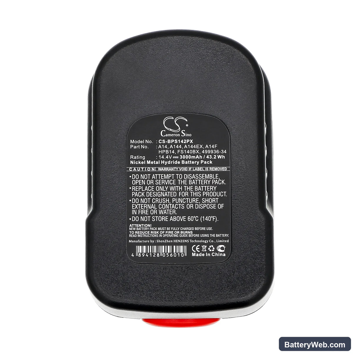 Black & Decker BDG14SF-2 Replacement Battery, 14.4V, 3000mAh, Ni-MH 5