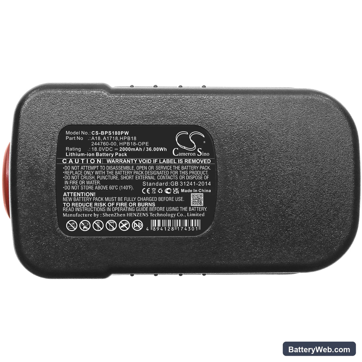 Black & Decker BDGL1800 Replacement Battery, 18V, 2000mAh, Li-ion 5