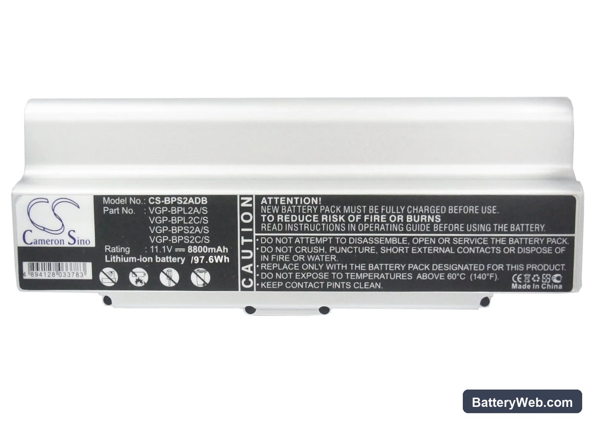 Sony VAIO VGN-C140G/B Replacement Battery, 11.1V, 8800mAh, Li-ion 5