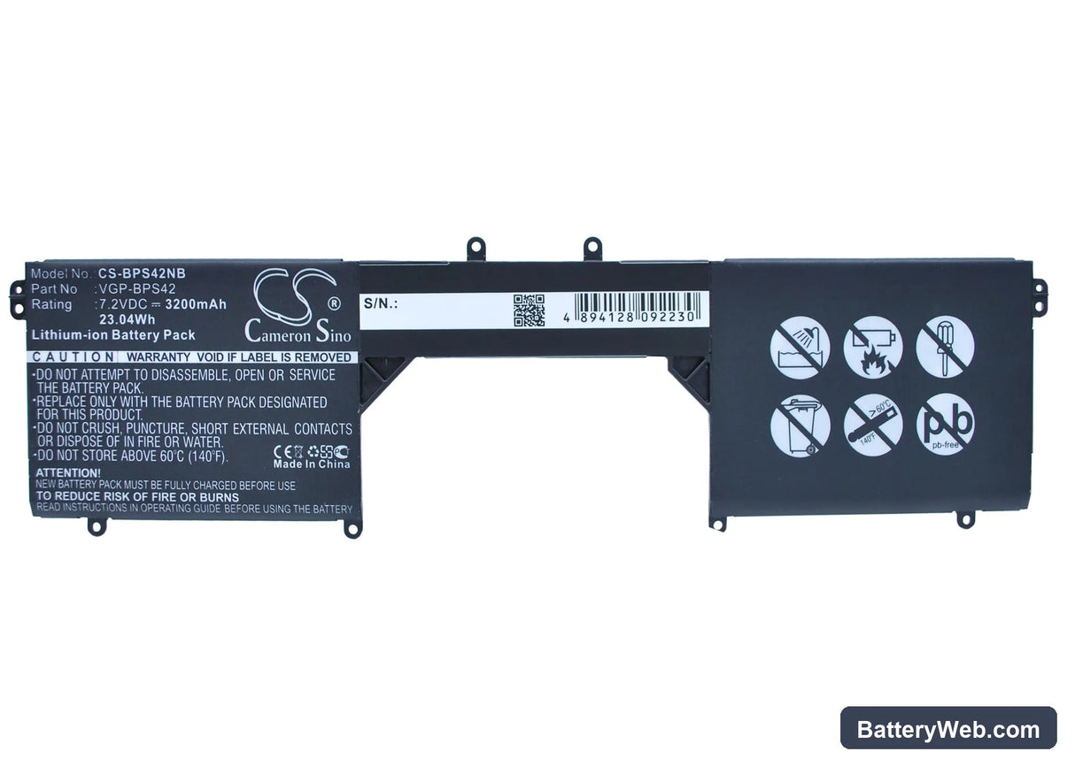 Sony VAIO Fit 11A Replacement Battery, 7.2V, 3200mAh, Li-ion 5