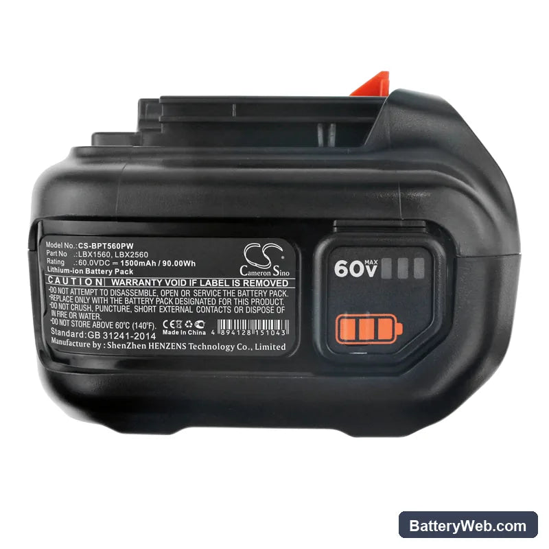 Black & Decker LSW60C Replacement Battery, 60V, 1500mAh, Li-ion 4
