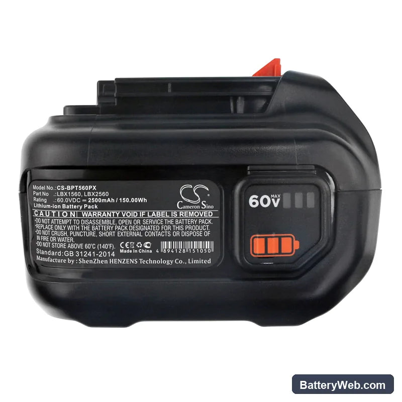 Black & Decker LSW60C Replacement Battery, 60V, 2500mAh, Li-ion 4