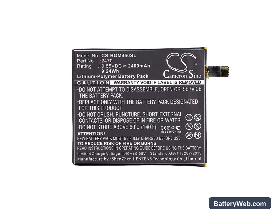 BQ Aquaris A4.5 Replacement Battery, 3.85V, 2400mAh, Li-Polymer 5