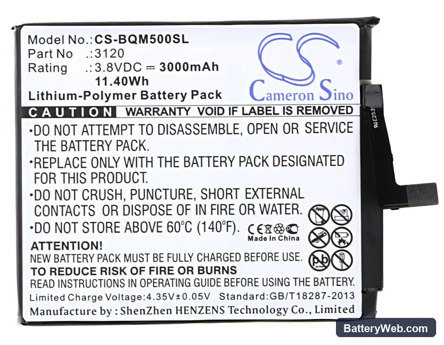 BQ Aquaris M5 Replacement Battery, 3.8V, 3000mAh, Li-Polymer 5