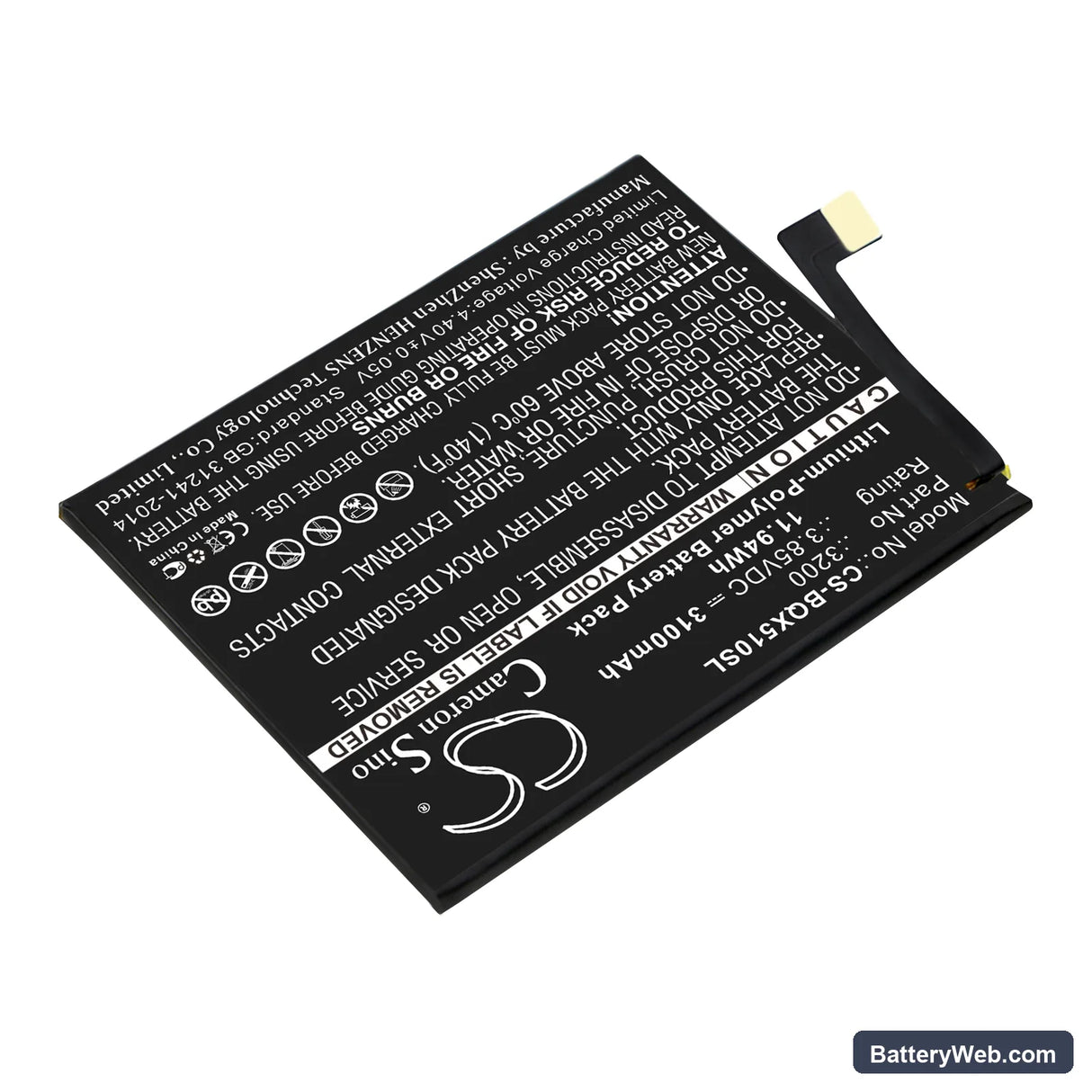 BQ Aquaris X5 Plus Replacement Battery, 3.85V, 3100mAh, Li-Polymer 2