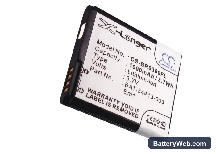 BlackBerry Curve 9370 Replacement Battery, 3.7V, 1000mAh, Li-ion 5