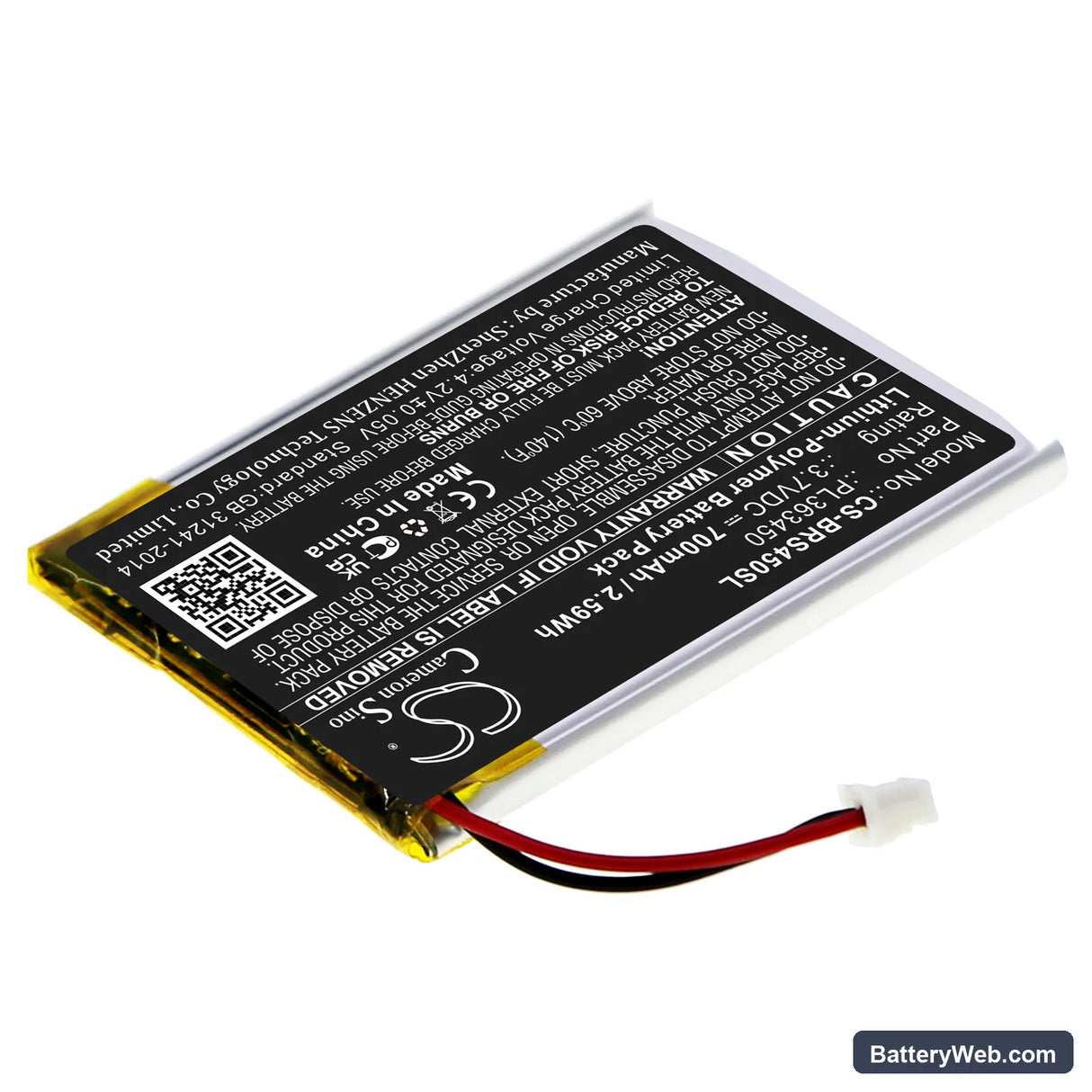 BlueParrott S450 Replacement Battery, 3.7V, 700mAh, Li-Polymer 2