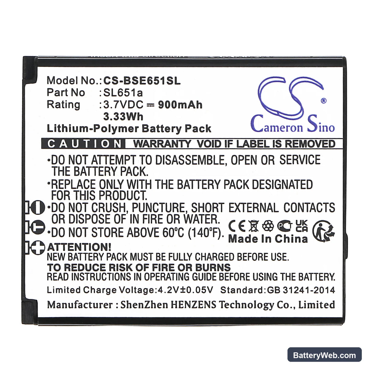 Bea-fon SL651 Replacement Battery, 3.7V, 900mAh, Li-Polymer 3