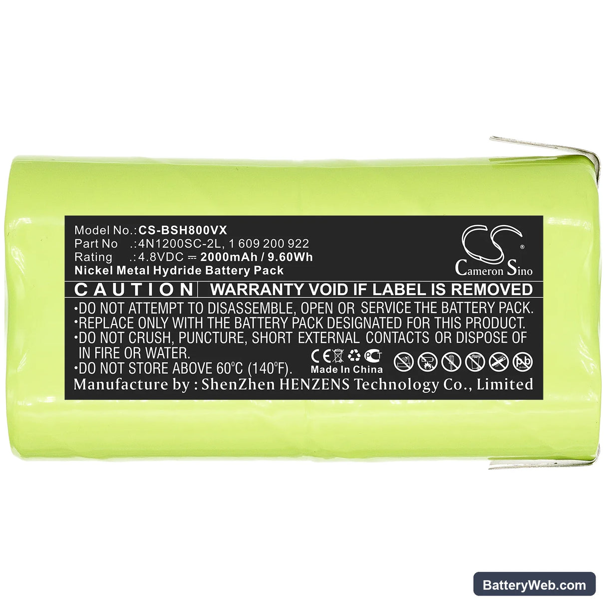 Bosch P800SL Replacement Battery, 4.8V, 2000mAh, Ni-MH 3