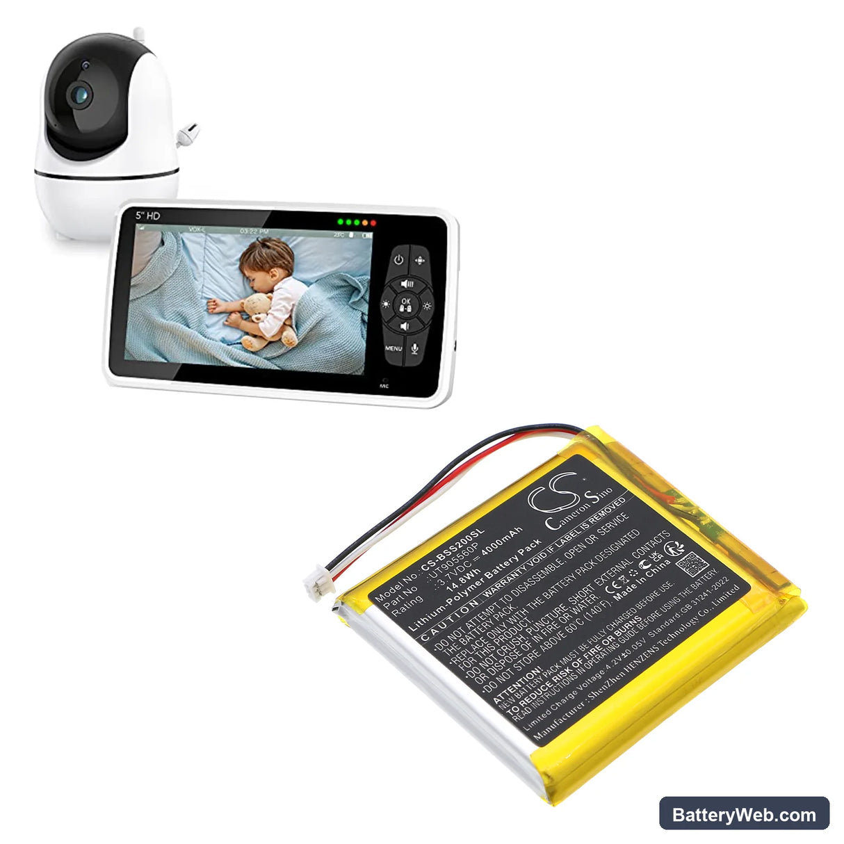 Babysense BBM01 Replacement Battery, 3.7V, 4000mAh, Li-Polymer 6