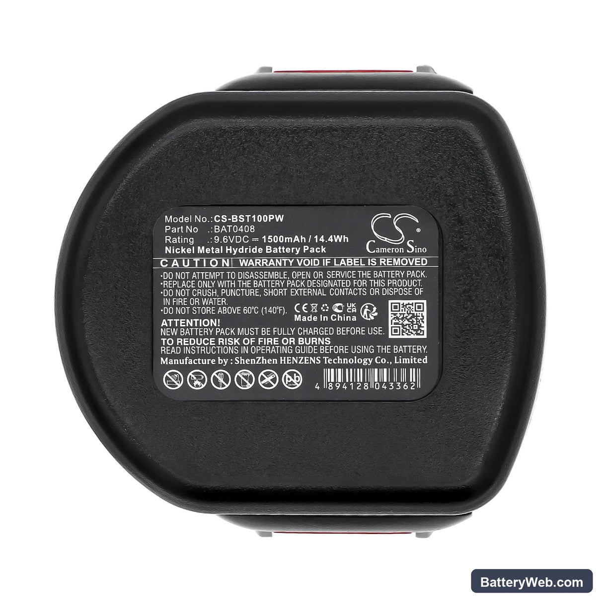 Bosch GSR 9.6-1 Replacement Battery, 9.6V, 1500mAh, Ni-MH 5