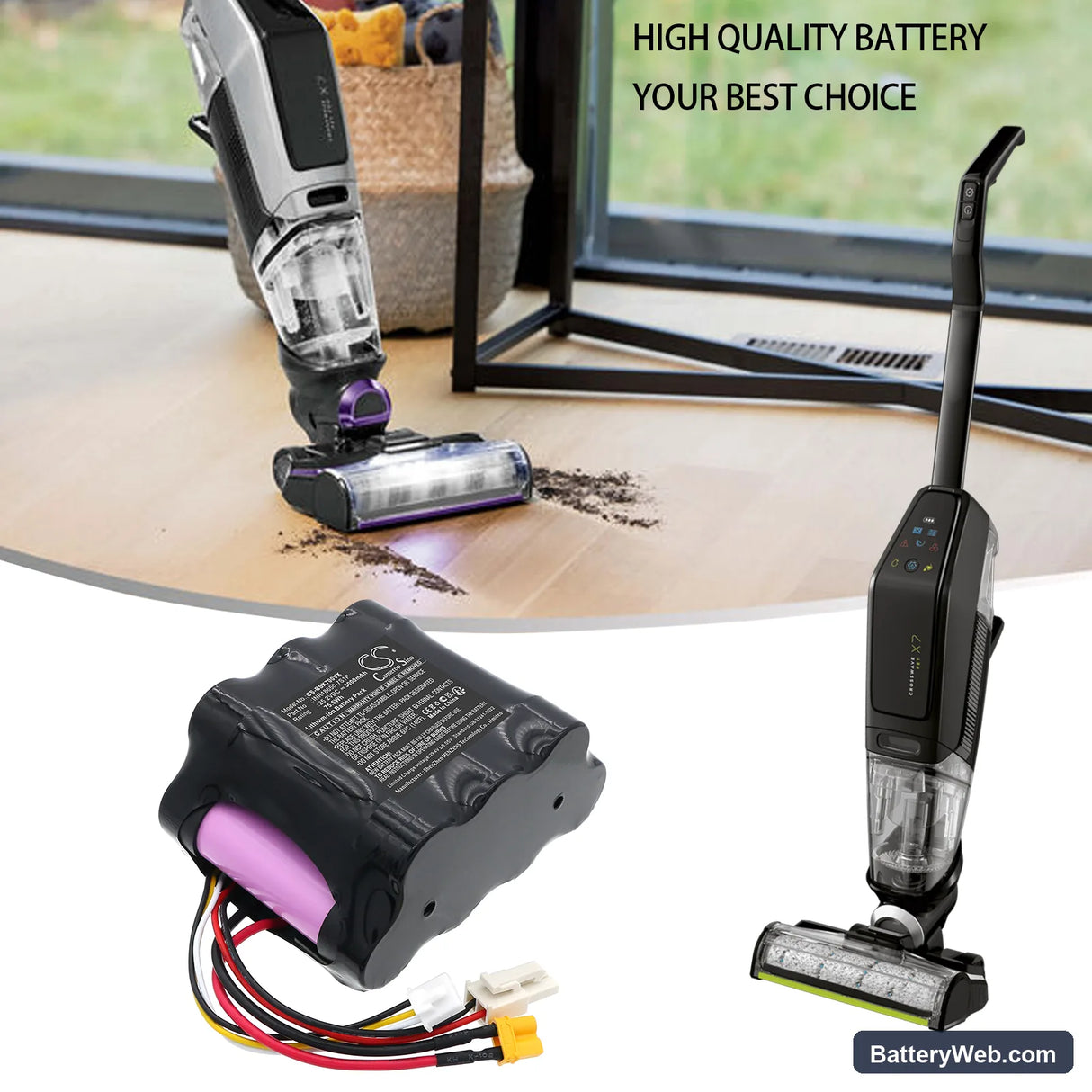 Bissell CrossWave X7 Cordless Plus 3479Z Replacement Battery, 25.2V, 3000mAh, Li-ion 6