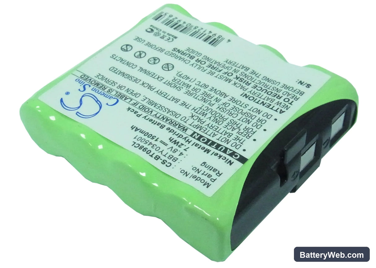 Toshiba BT-098 Replacement Battery, 4.8V, 1500mAh, Ni-MH 2