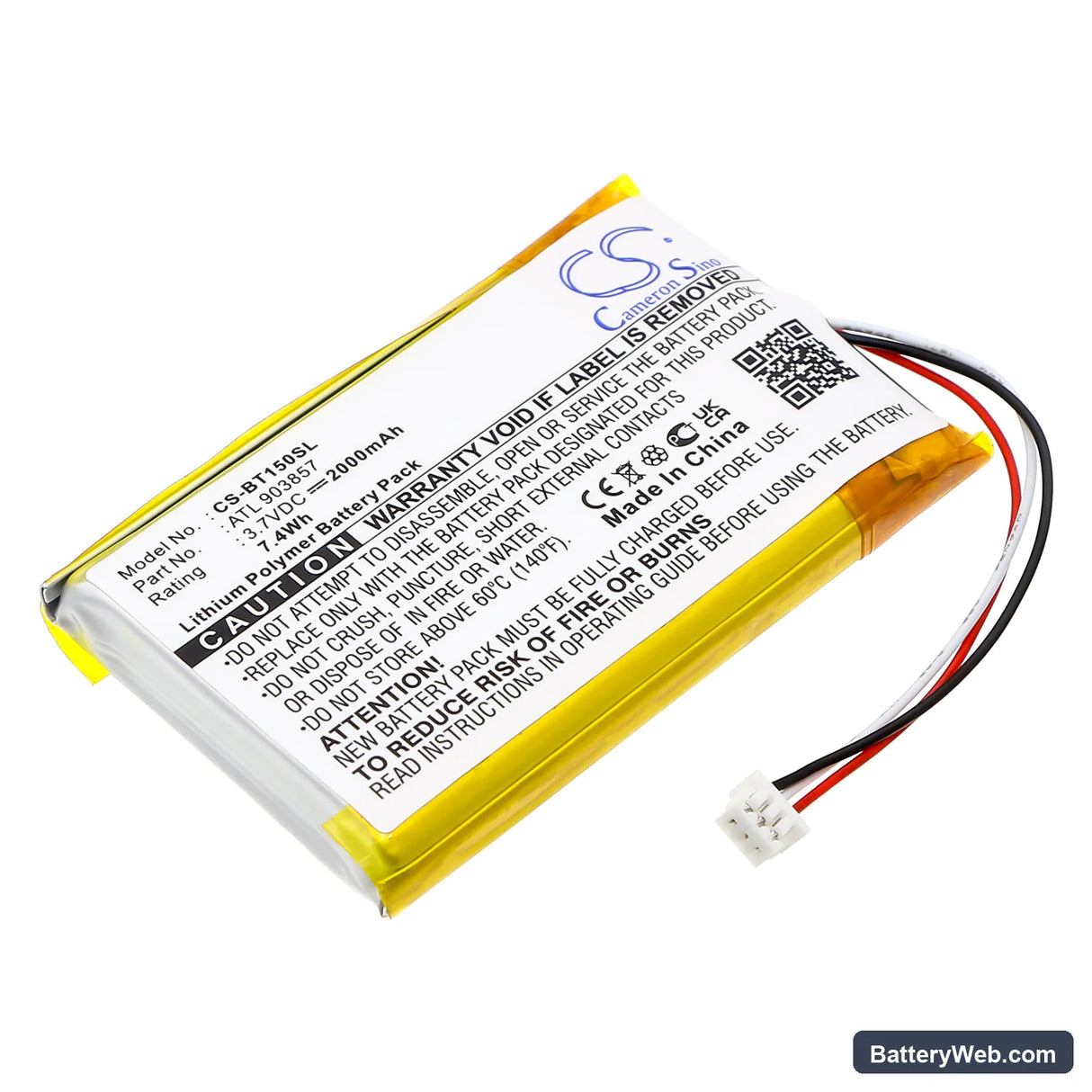 Globalstar TR-150 Replacement Battery, 3.7V, 2000mAh, Li-Polymer 1