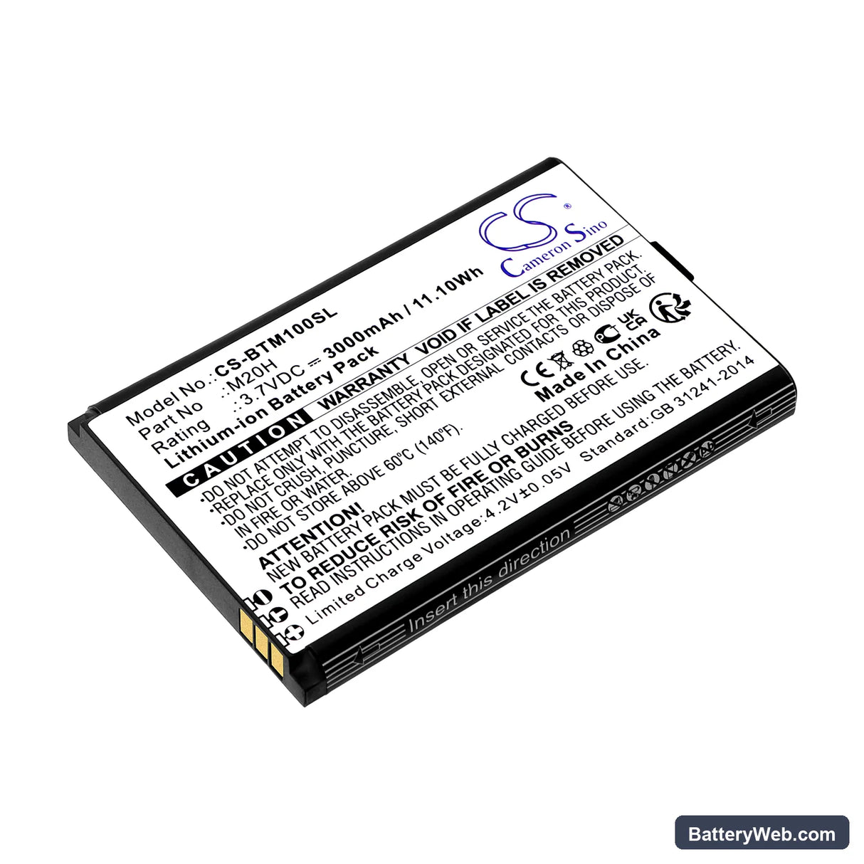Benteng M100 Replacement Battery, 3.7V, 3000mAh, Li-ion 1