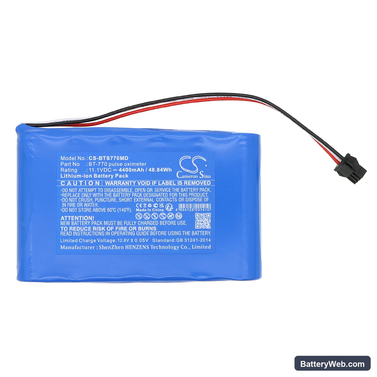 Bistos BT-740 pulse oximeter Replacement Battery, 11.1V, 4400mAh, Li-ion 3