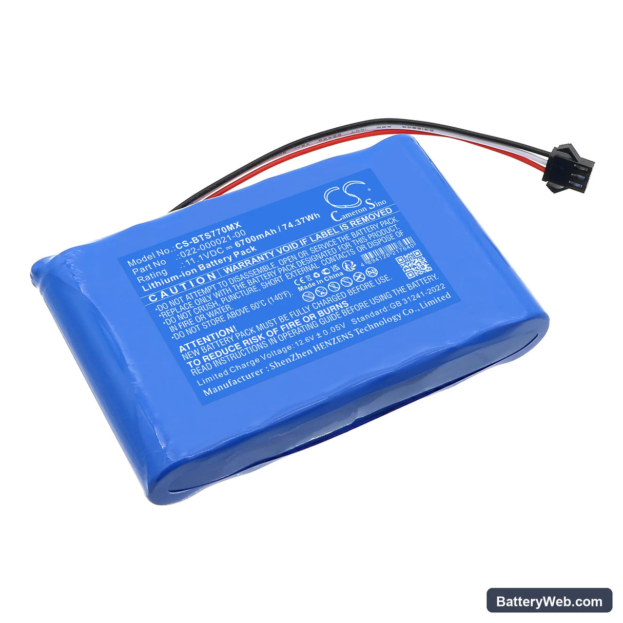 Bistos BT-740 pulse oximeter Replacement Battery, 11.1V, 6700mAh, Li-ion 1