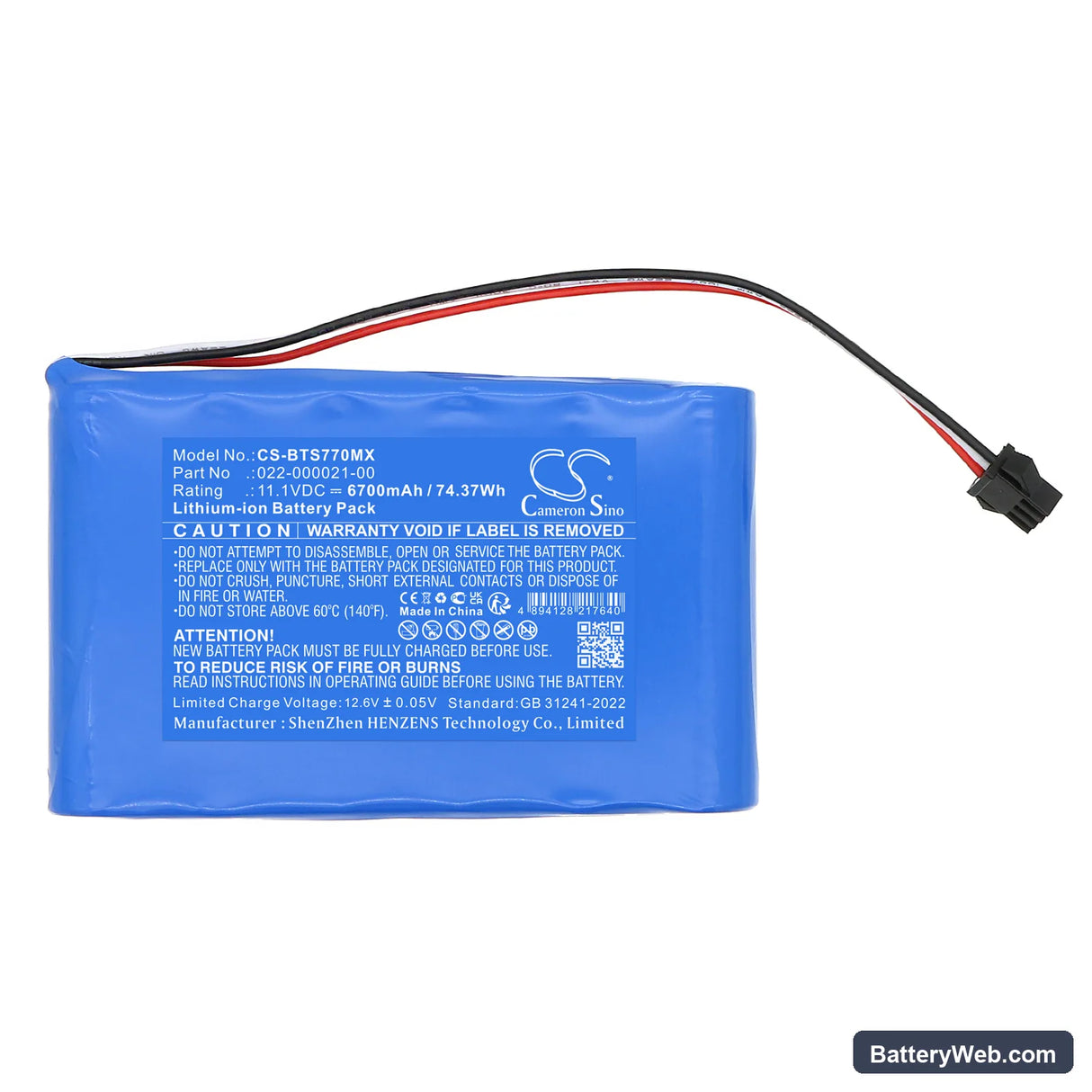 Bistos BT-740 pulse oximeter Replacement Battery, 11.1V, 6700mAh, Li-ion 3