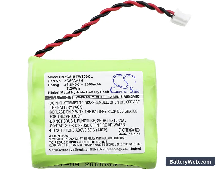 BT Airway Replacement Battery, 3.6V, 2000mAh, Ni-MH 3