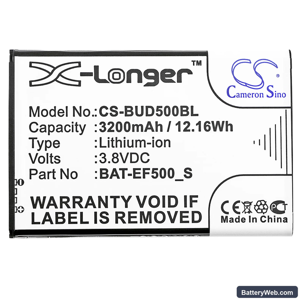 BlueBird EF500R Replacement Battery, 3.8V, 3200mAh, Li-ion 3