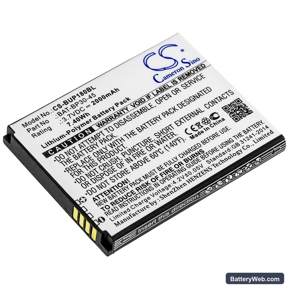 BlueBird BP30 Replacement Battery, 3.7V, 2000mAh, Li-Polymer 1