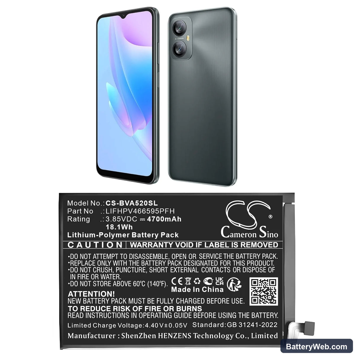 BlackView A52 Replacement Battery, 3.85V, 4700mAh, Li-Polymer 1