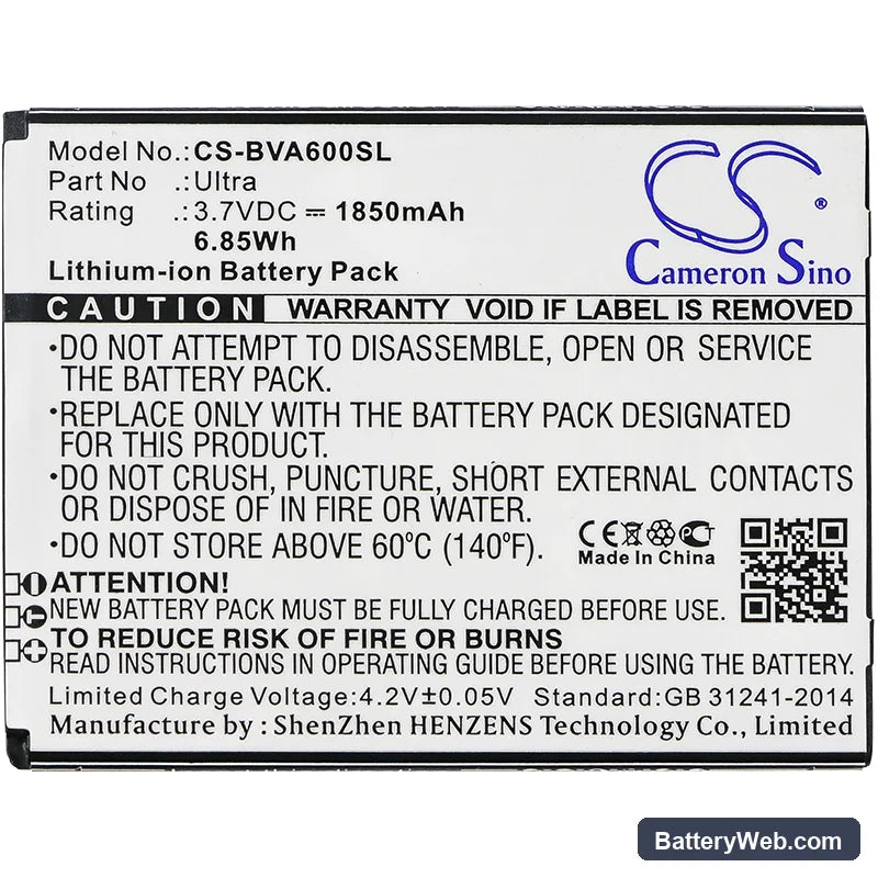 BlackView Ultra Replacement Battery, 3.7V, 1850mAh, Li-ion 3