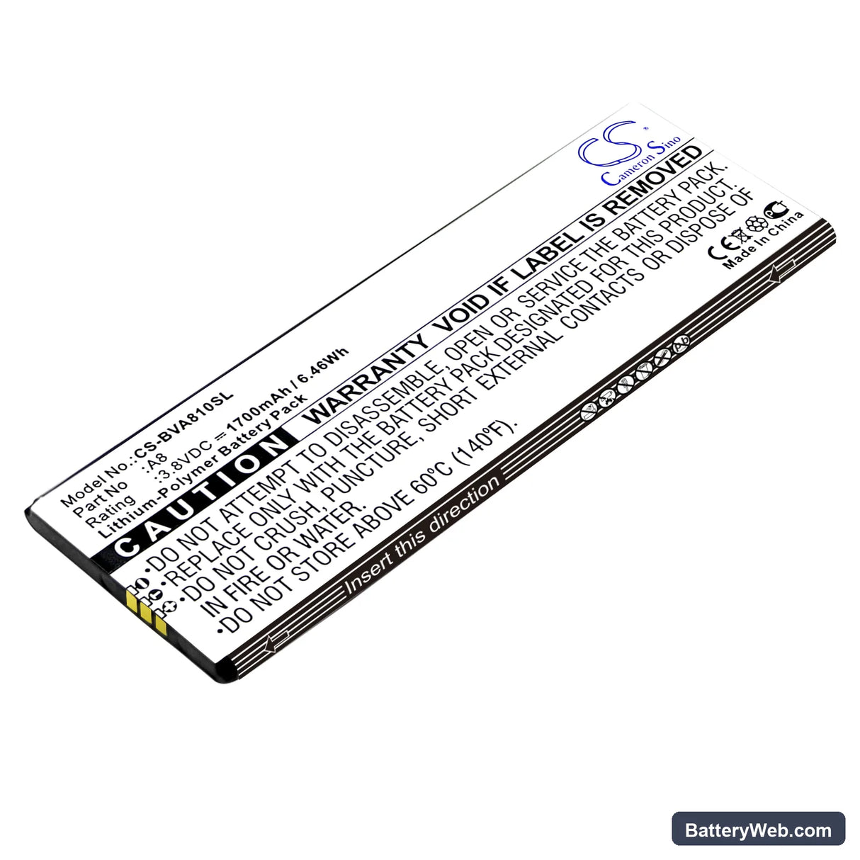 BlackView A8 Replacement Battery, 3.8V, 1700mAh, Li-Polymer 1