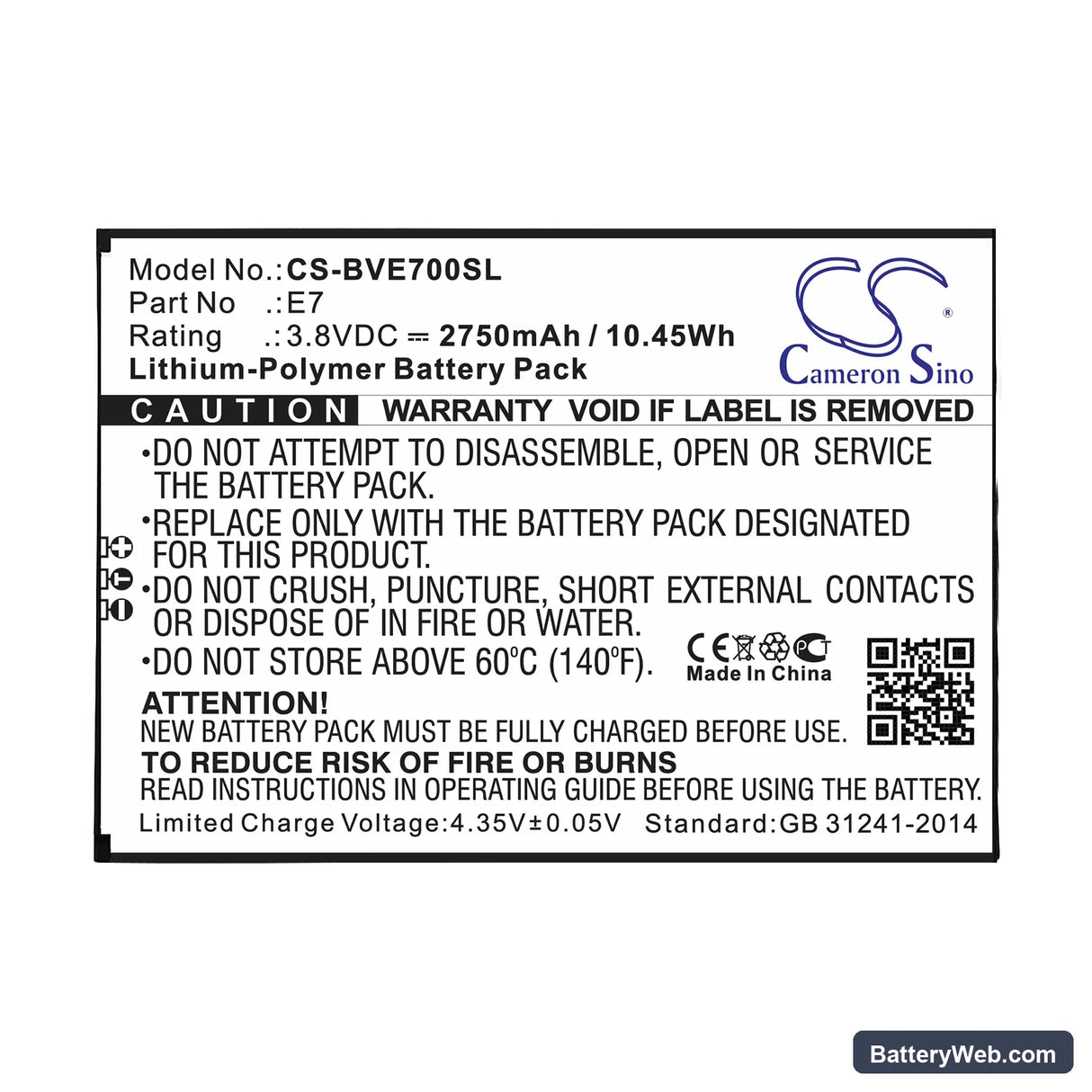BlackView E7 Replacement Battery, 3.8V, 2750mAh, Li-Polymer 3