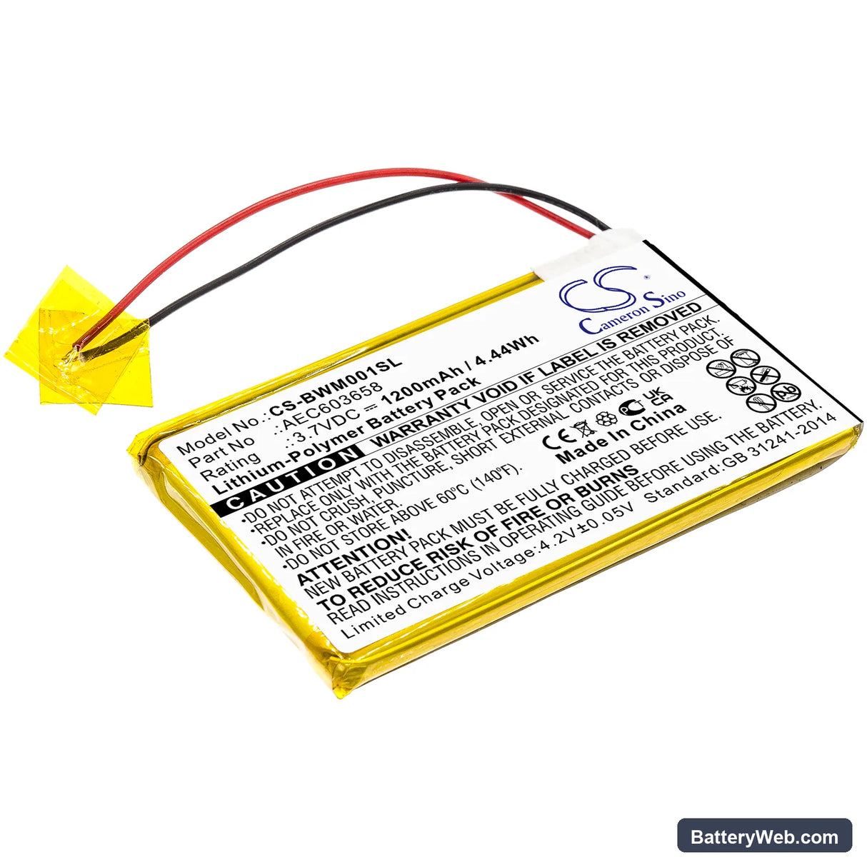 BW Gasalert Microclip Gas Detector Replacement Battery, 3.7V, 1200mAh, Li-Polymer 1