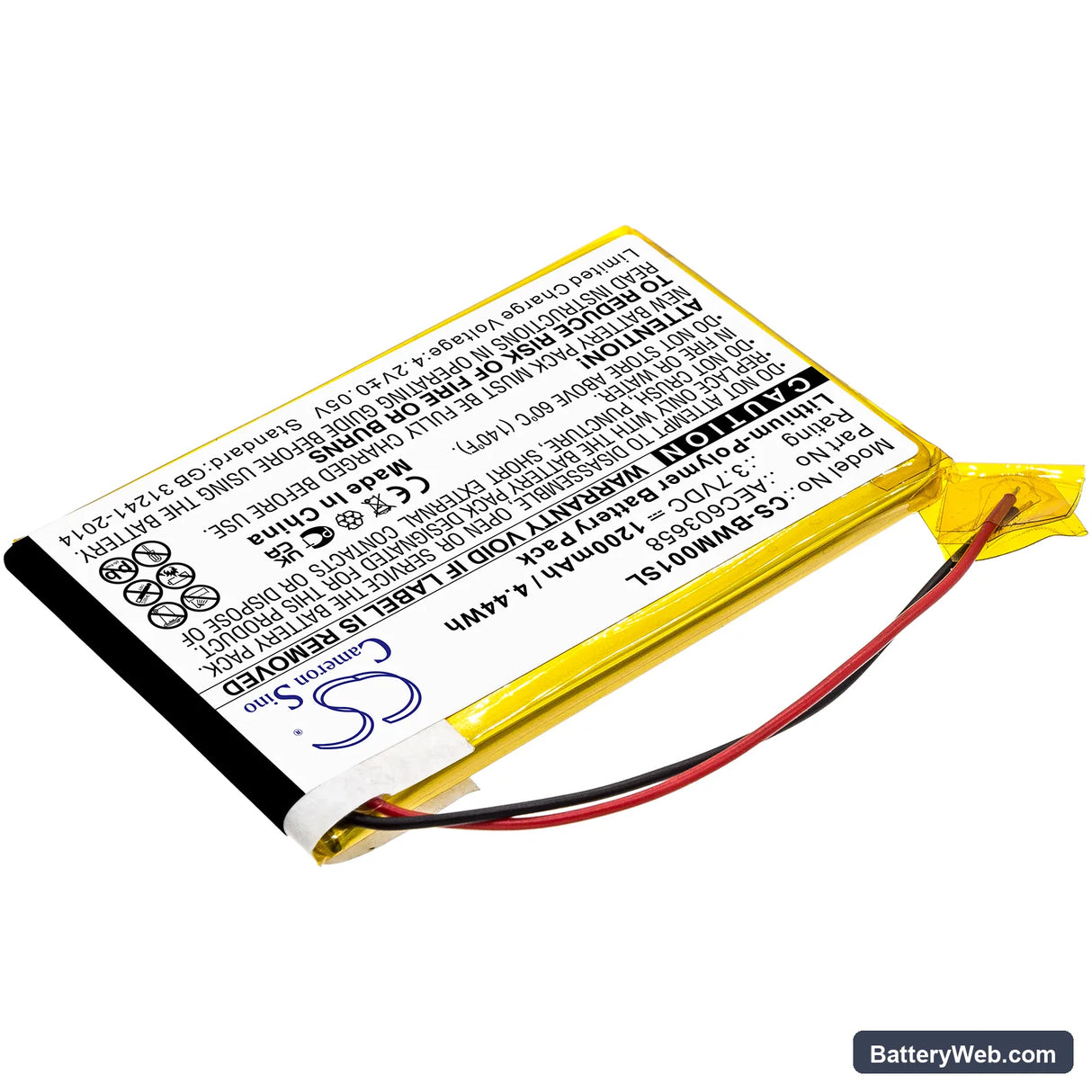 BW Gasalert Microclip Gas Detector Replacement Battery, 3.7V, 1200mAh, Li-Polymer 2