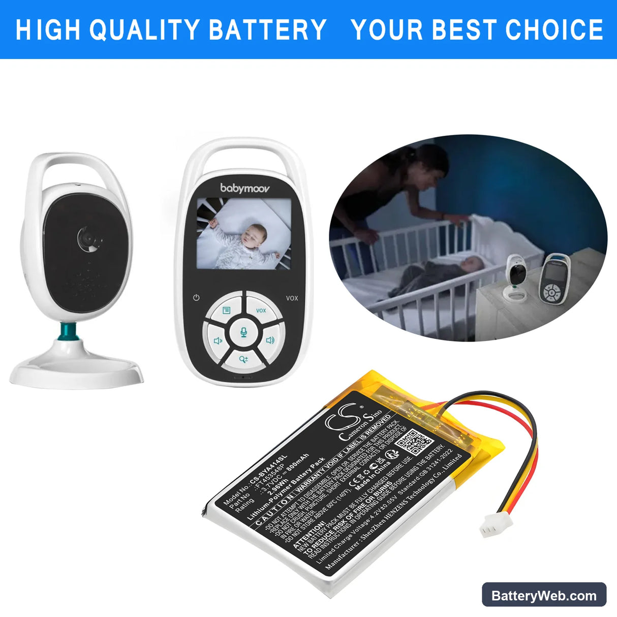 Babymoov A014414 Replacement Battery, 3.7V, 800mAh, Li-Polymer 6